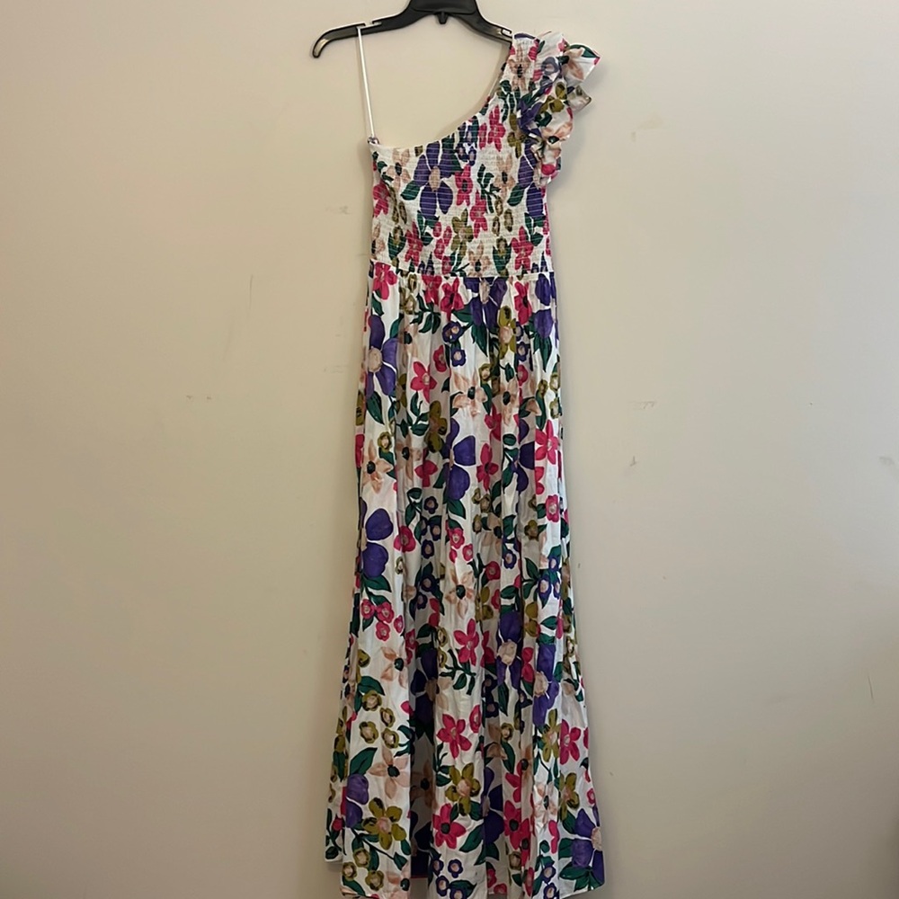 Vernacular New One Shoulder Smocked Floral Maxi Dress Size Medium